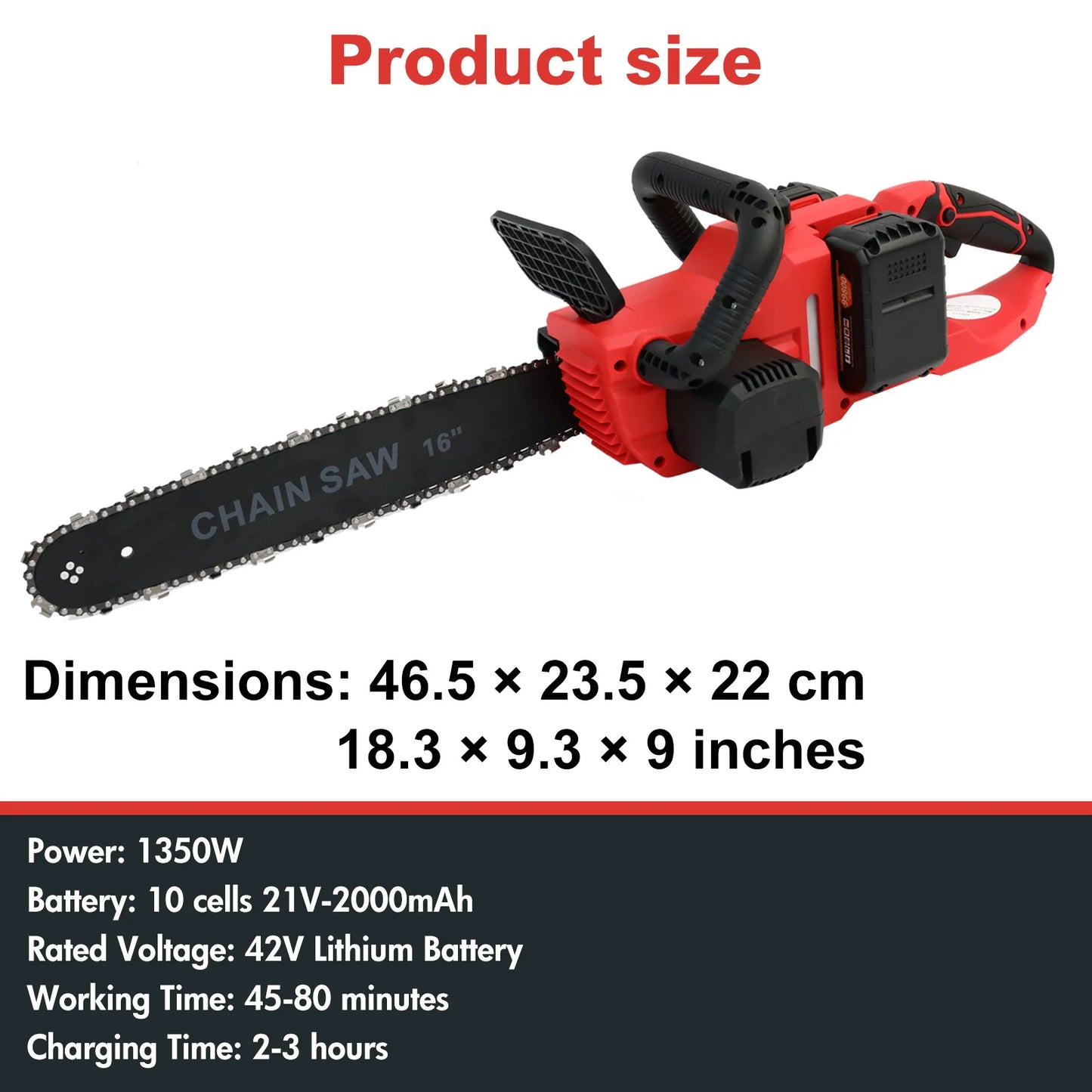 Cordless 42V Brushless Chainsaw With Two Batteries And Chargers 1350W
