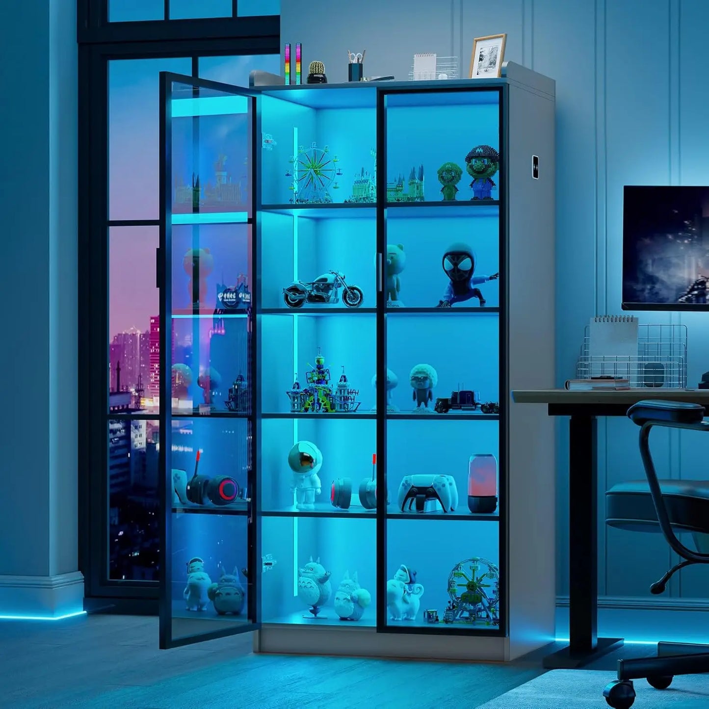 5 Tier Bookcase Display Cabinet with LED Induction