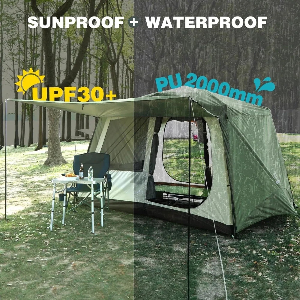 6 Person Tent for Camping Parties, Easy Setup Large Waterproof Windproof Family Cabin Tents with Porch, 10'X7'X78in(H)
