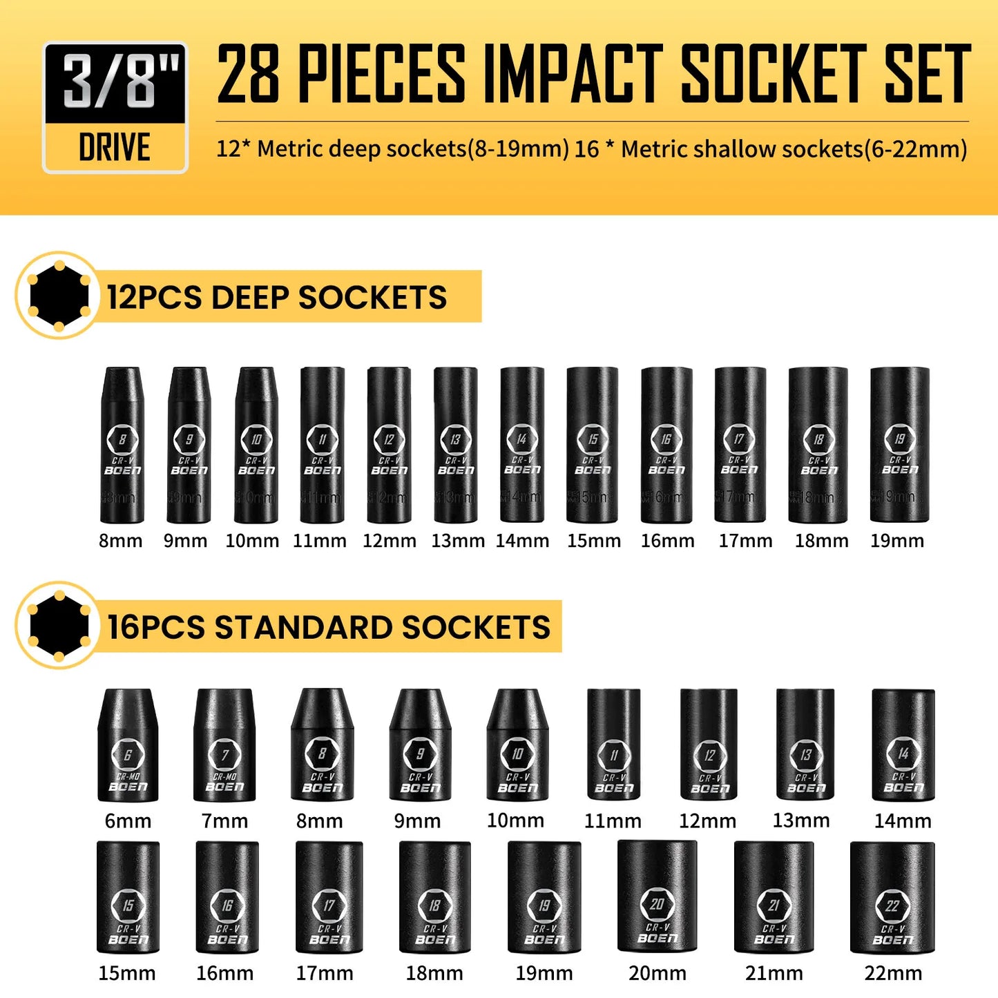 Boen 59-Piece Impact Socket Set SAE And Metric E-Torx Included