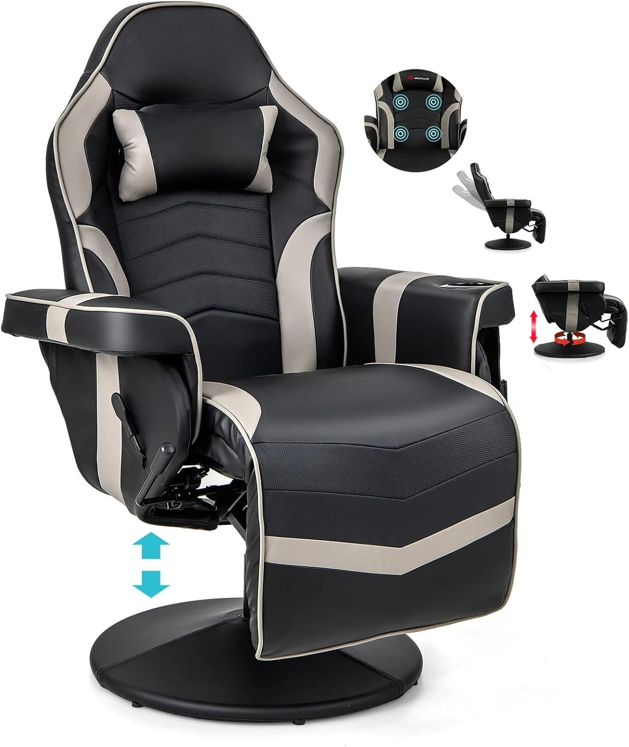 Gaming Recliner, Adjustable Massage Gaming Chair with Cup Holder Footrest Ergonomic Single Sofa Living Room Home
