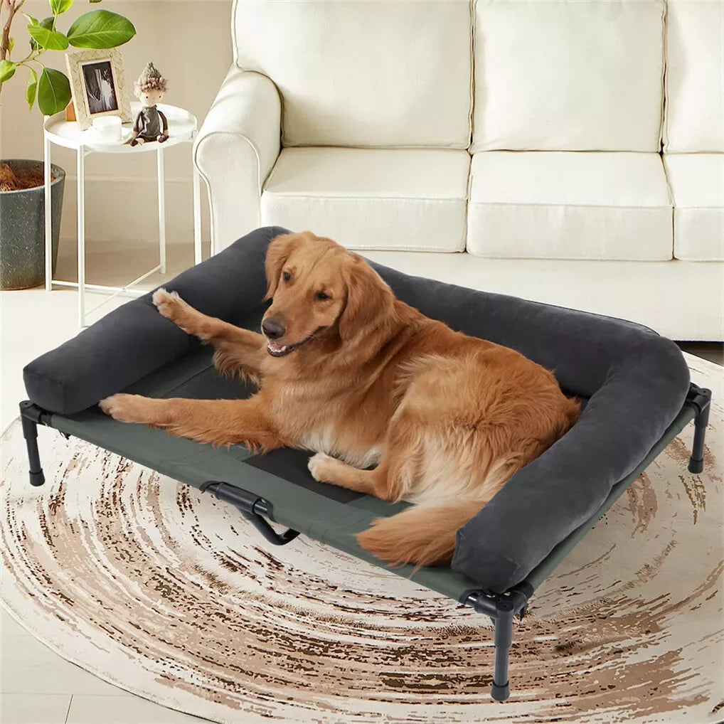 BINGOPAW Outdoor Elevated Dog Bed With Detachable Plush Bolster PremiumTextilene