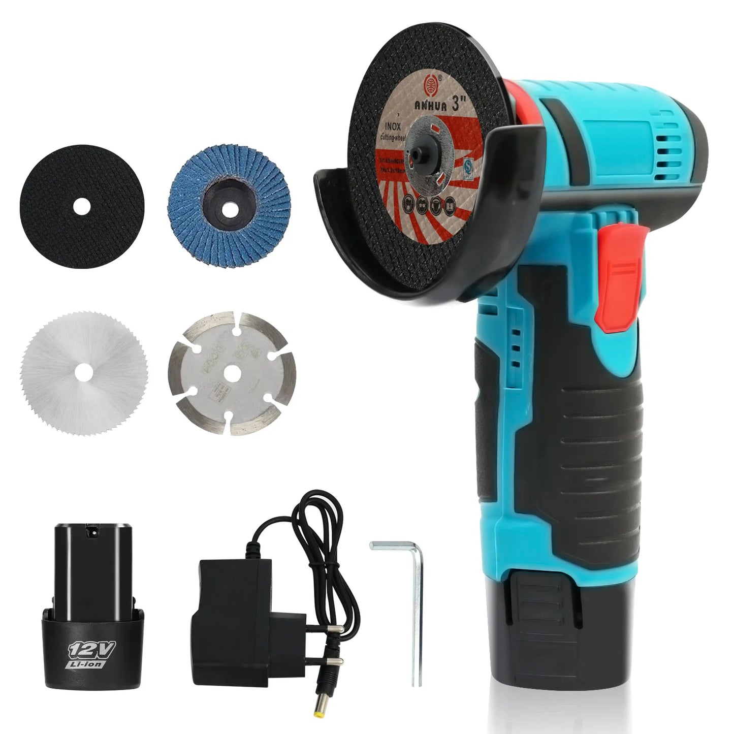 Cordless Angle Grinder Polisher 12V Brushless With 2 Batteries Charger