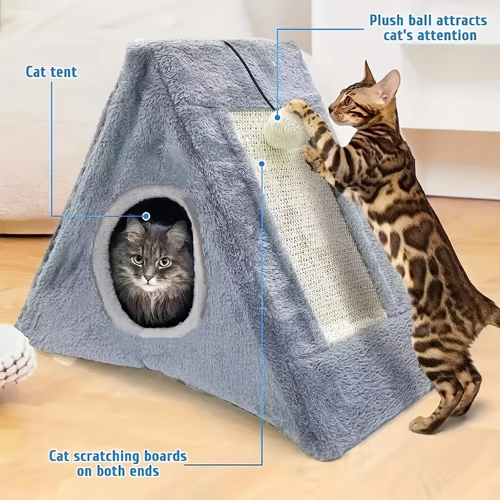 ZhejiangHign CatBed WithPlushToyBall ScratchingBoard DurableSisalFurSoftCozyComfort