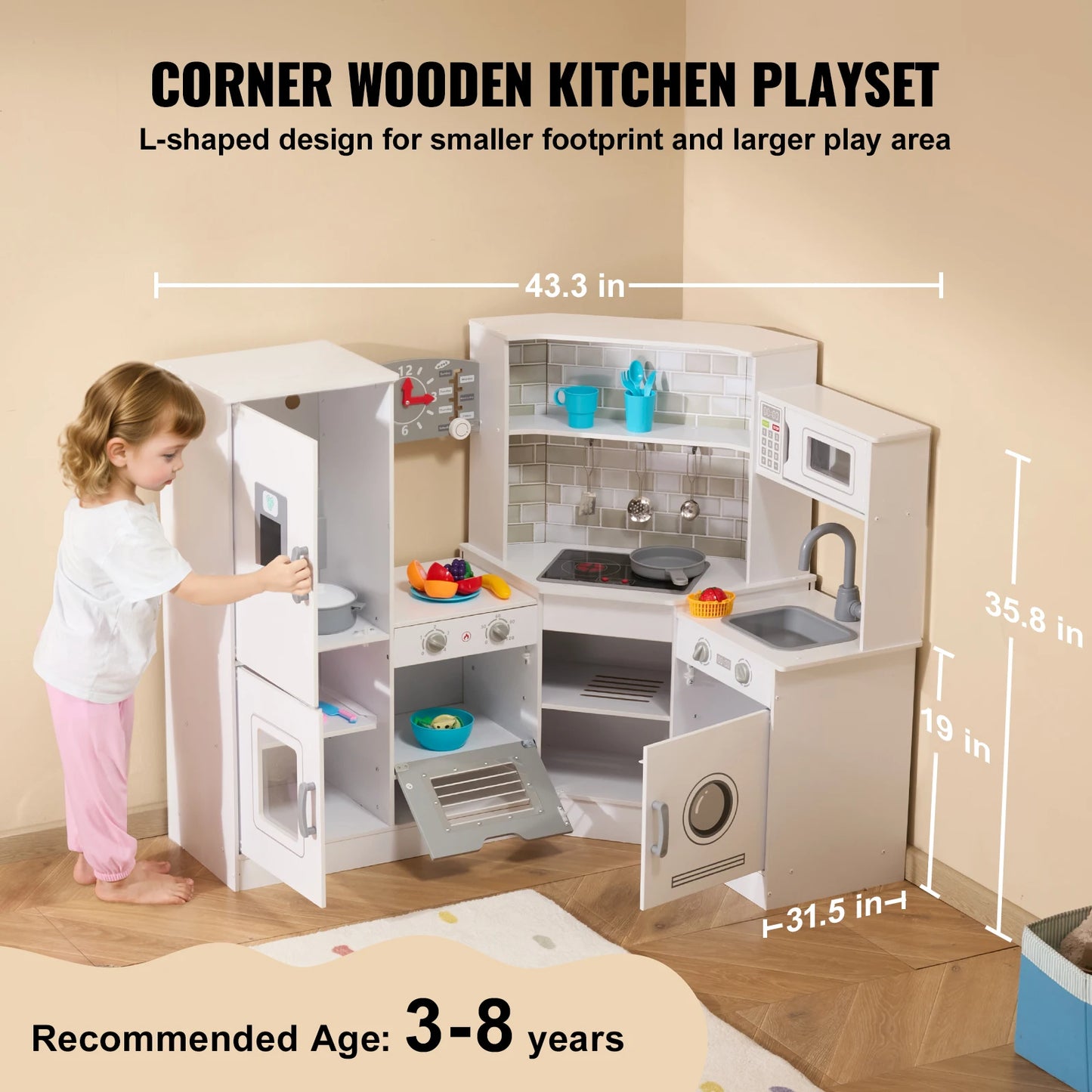VEVOR Premium Cornered Wooden Play Kitchen Set With Revolutionary LightingSystem