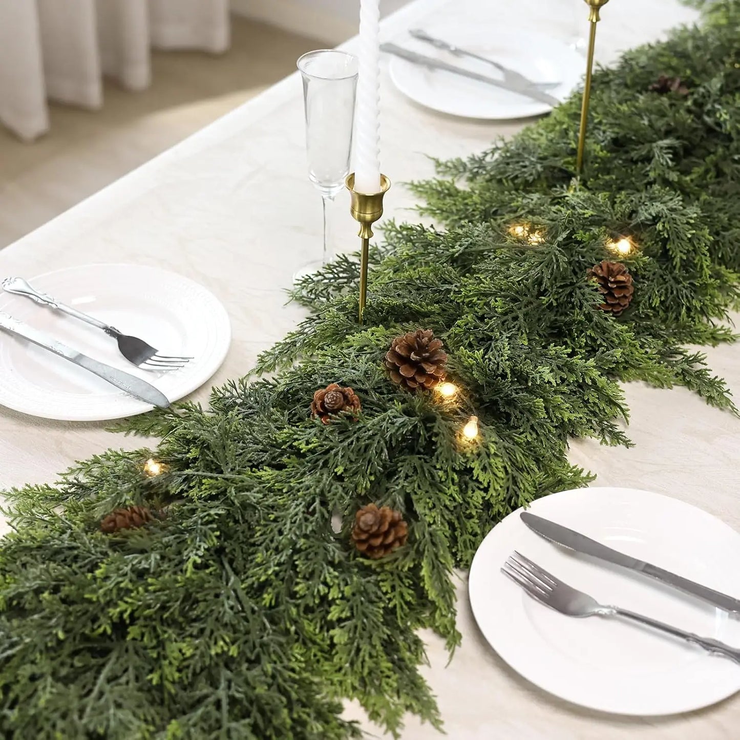 XMSJ Real Touch Cedar Garland Indoor Christmas Greenery