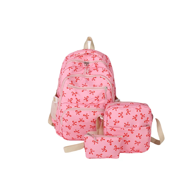 Shunmaii Bow Print Backpack Set With Crossbody Bag Purse