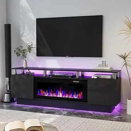 Fireplace TV Stand with 36" Fireplace, 70 Inch Black Fire Place TV Stands for Living Room, Modern Electric Fireplace TV Stand wi