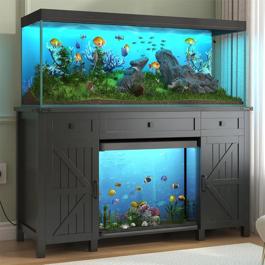 Farmhouse Style Aquarium Stand Durable EngineeredWood Drawer With Charging Station