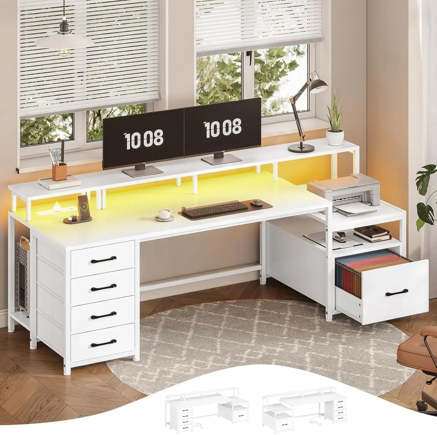 High Concerned Power Outlet Desk With File Drawer Shelves