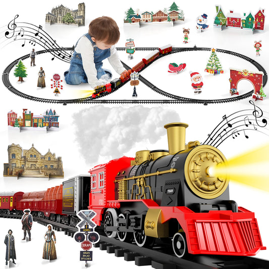 Train Set Toys For Kids Smokes Light & Sound Include 6 Car And 28 Tracks Red Train Sets Toys Birthday Gifts For 3 4 5 6 Year Old