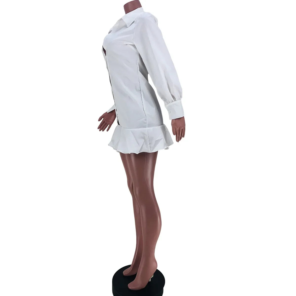 XTOCEAN Long Sleeve Elegant White Dress Women Autumn Winter Polo Neck Single Breasted Ruffled Dress Sexy Party Evening Clothing