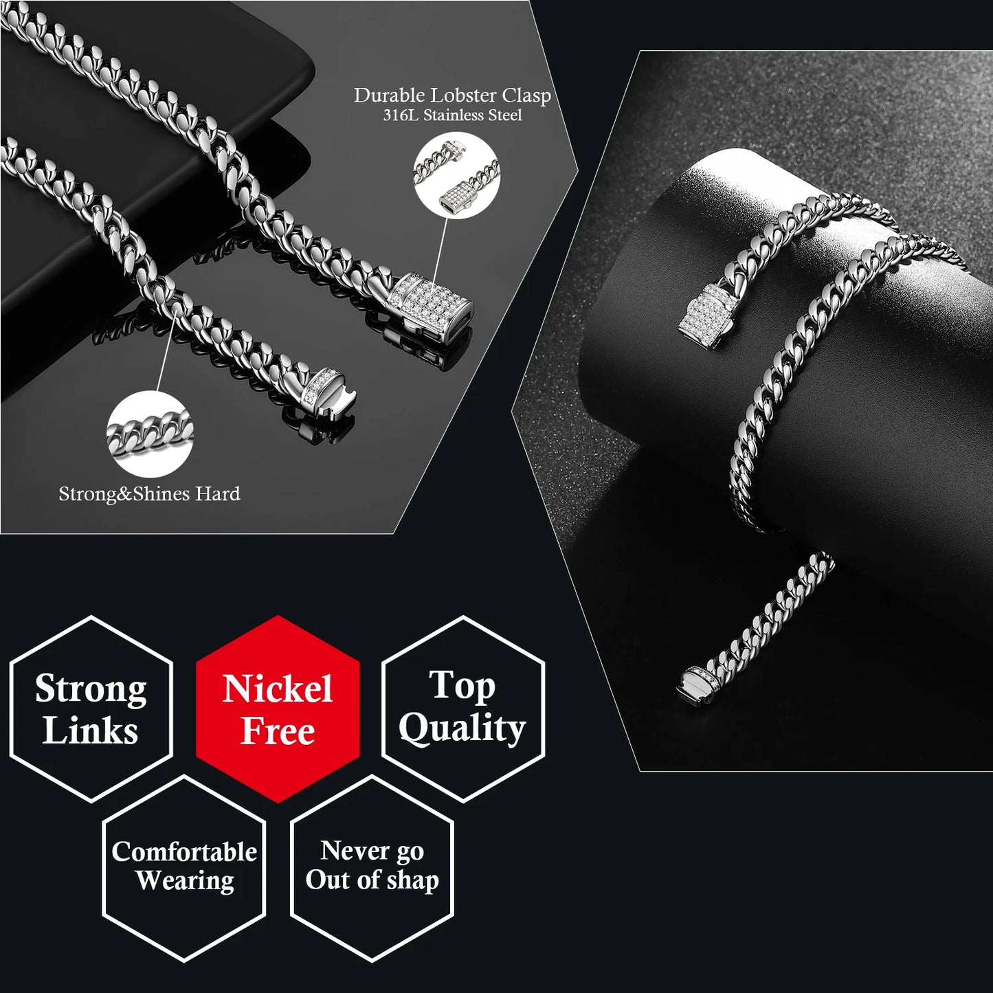 Zhejiang Stainless Steel Cuban Link Chain Zircon Box Lock