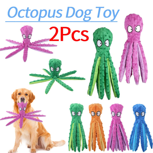 Shunmaii Octopus Plush Dog Toy Interactive Squeaky Rattle Indestructible Bite Resistant