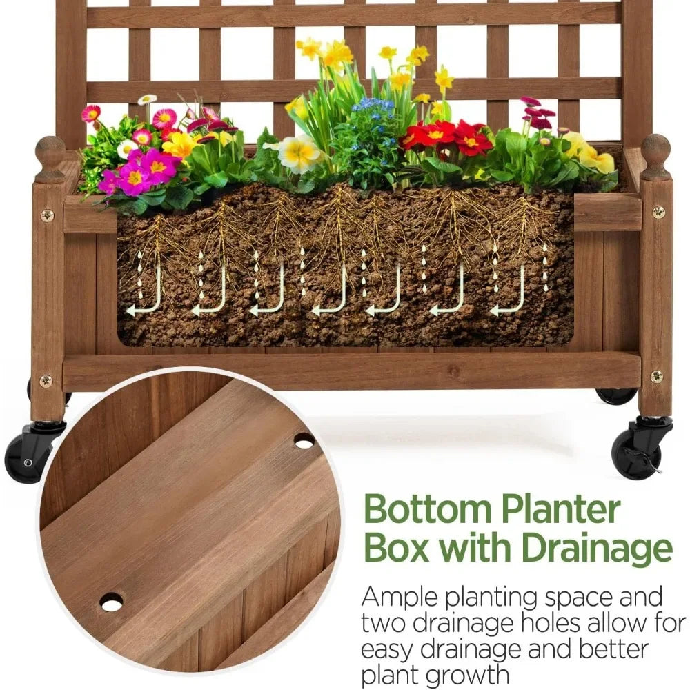 2pcs 50" H Raised Garden Bed with Trellis & Wheels Standing Vertical Horticulture Planter Box for Vine Climbing Plants