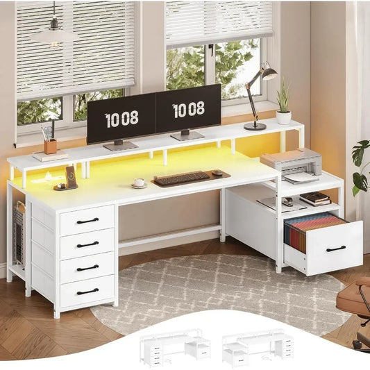 High Concerned Power Outlet Desk With File Drawer Shelves