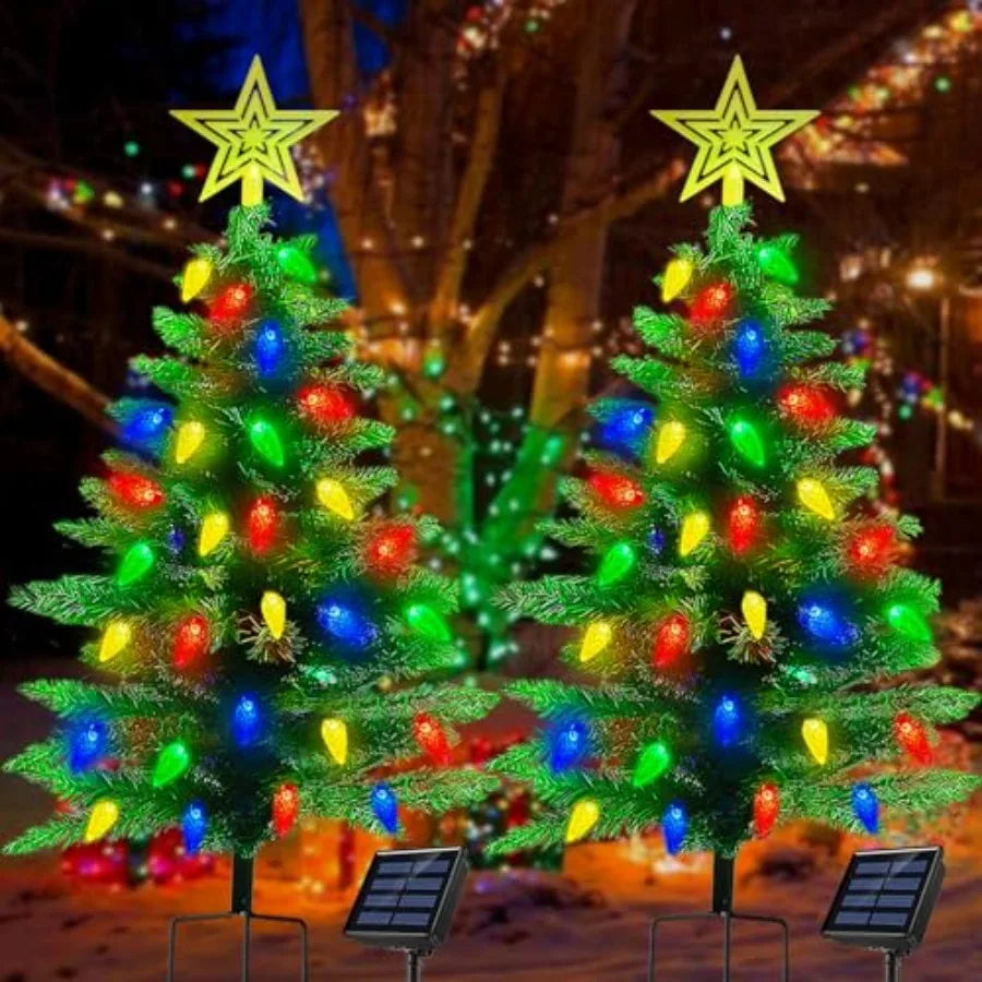 NoHign 2Pack Solar Christmas Tree Lights 100 LED Outdoor Decor