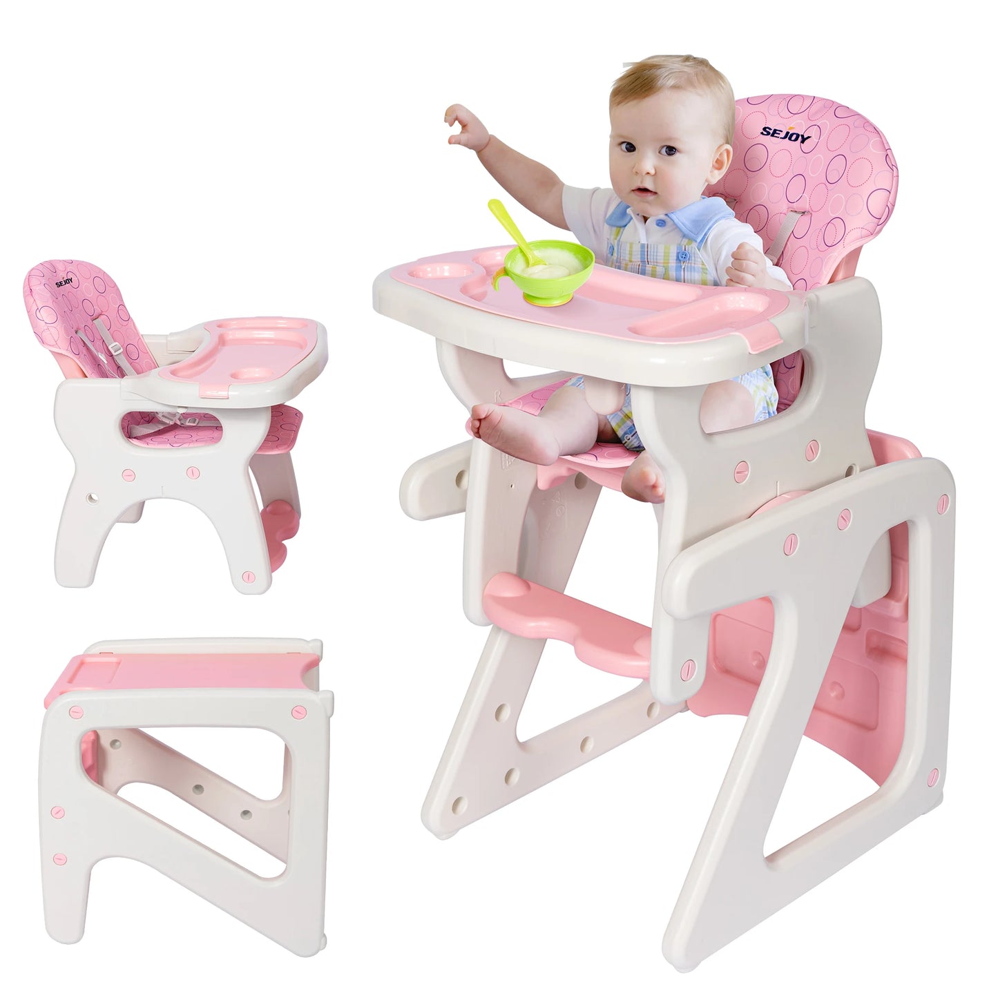 Baby High Chair Foldable  &  2-in-1 with Table Footrest, Detachable Double Tray, Easy to Clean Feeding Detachable Highchair