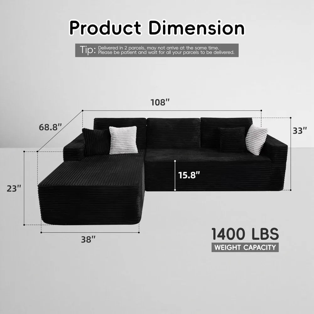 ANGDUO Boneless Couches Living Room Modular Sectional