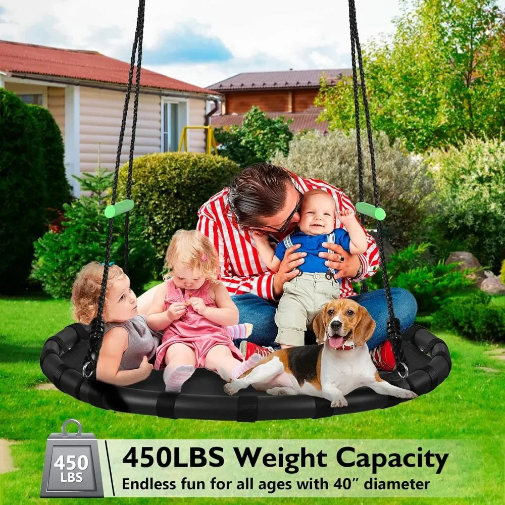 Tree Swing with PP Mat for Kids and Adults Durable,Black Outdoor Saucer Swing,Flying Saucer Web Circle(40 inches Diameter)