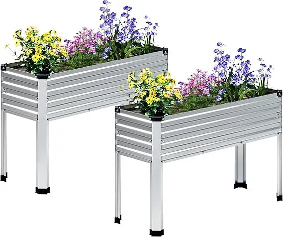 MGNO Galvanized Raised Garden Bed Outdoor with Legs,48×18×32in Metal Elevated Raised Planter Box for Backyard, Patio, Balcony, 3