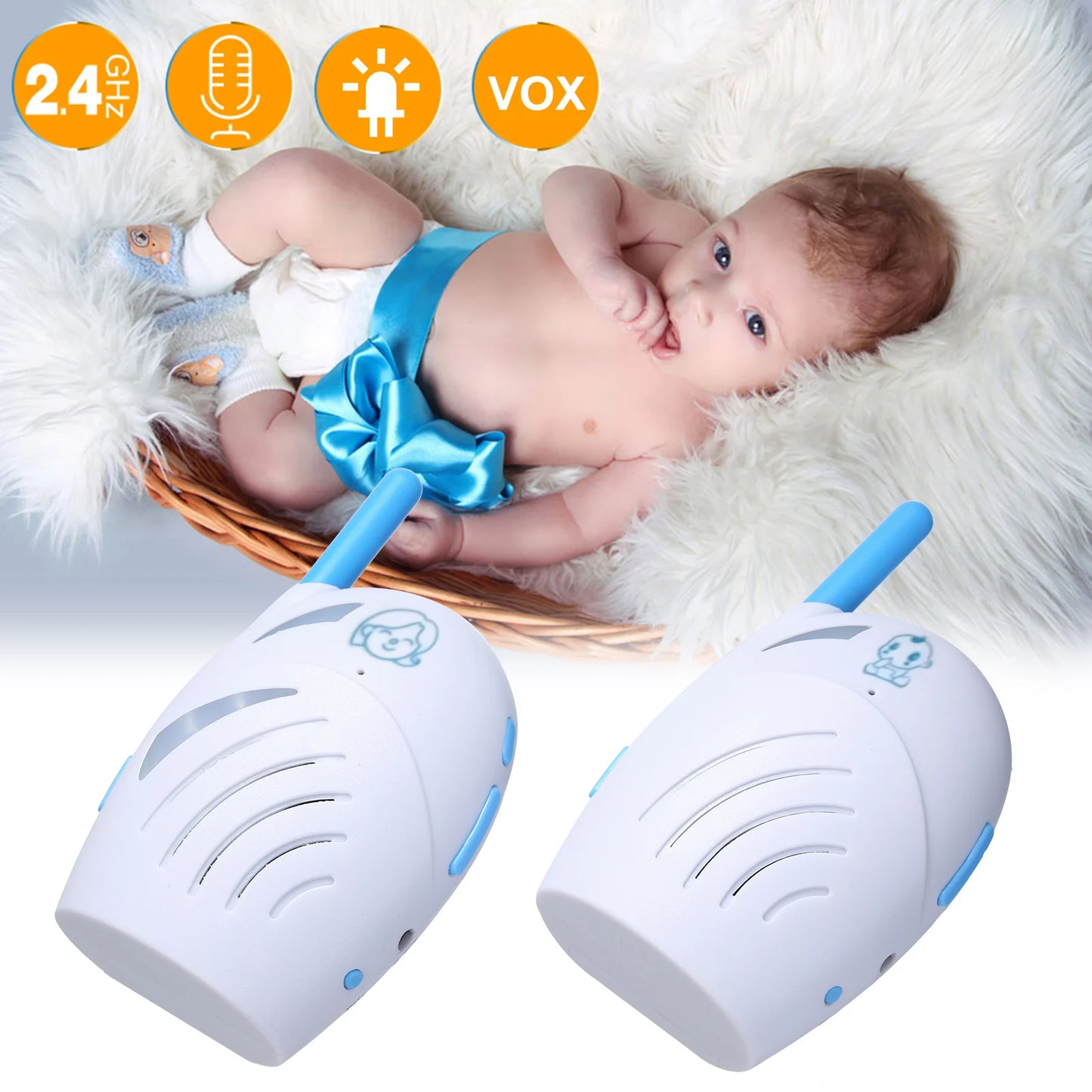 Portable Baby Monitor 2.4GHz Wireless Digital Audio Two Way Talk Crystal Clear Baby Cry Detector Sensitive Transmission Safety