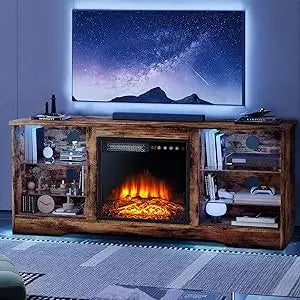 Lemberi Fireplace tv Stand with 36 inch Fireplace Up to 80" TVs,LED Light Entertainment Center and Storage, 70" Modern Wood Medi