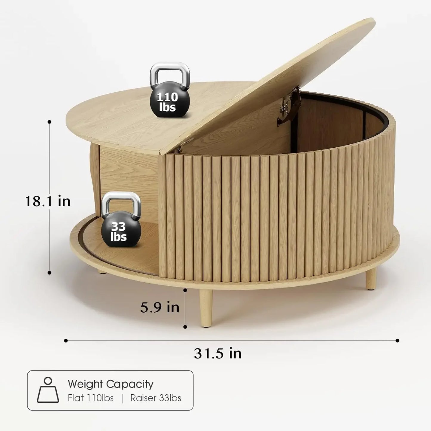 Round Coffee Table with Storage Mid Century Modern Dining Table with Sliding Cabinet Door for Living Room Home Center Table