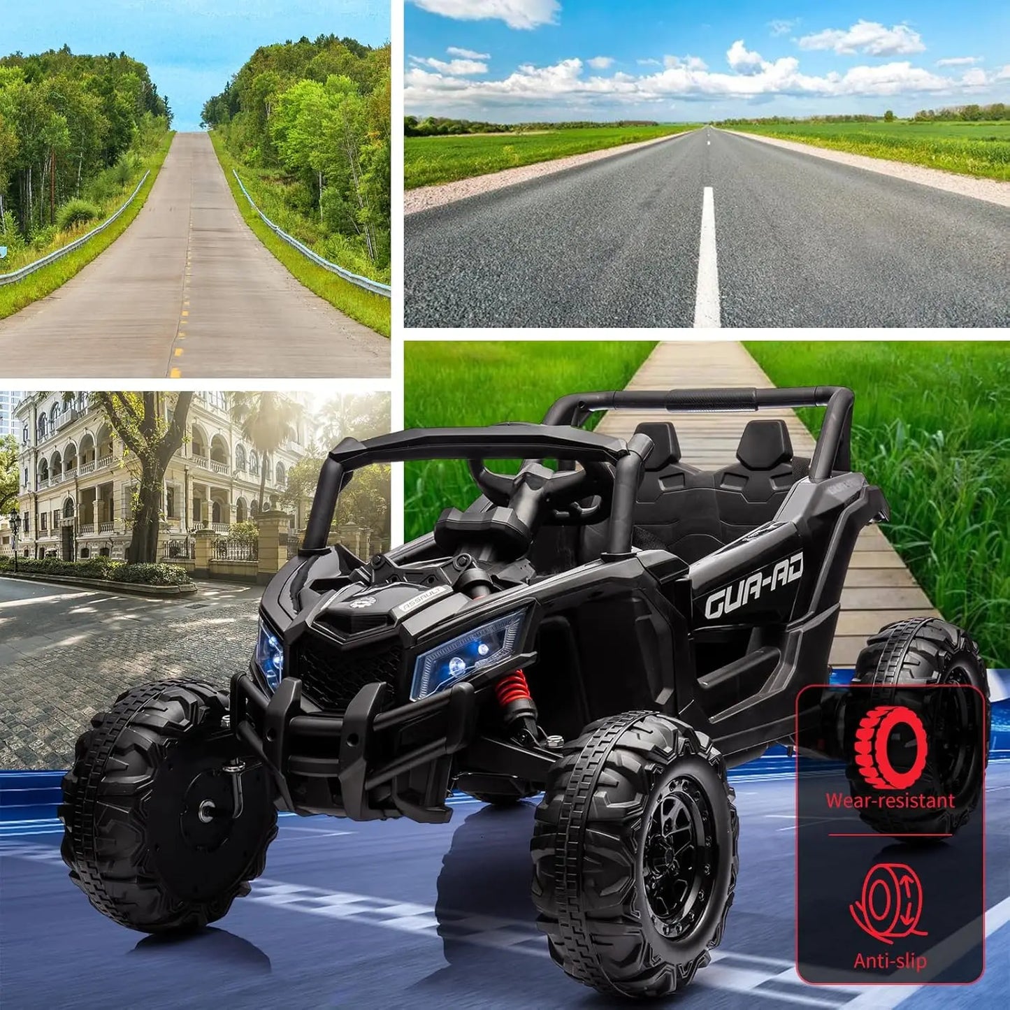 2 Seater Ride On Car, 24V Kids Ride On UTV Car w/Remote Control, 2×200W Motor Electric Vehicle LED Lights Off-Road Toy for Kids