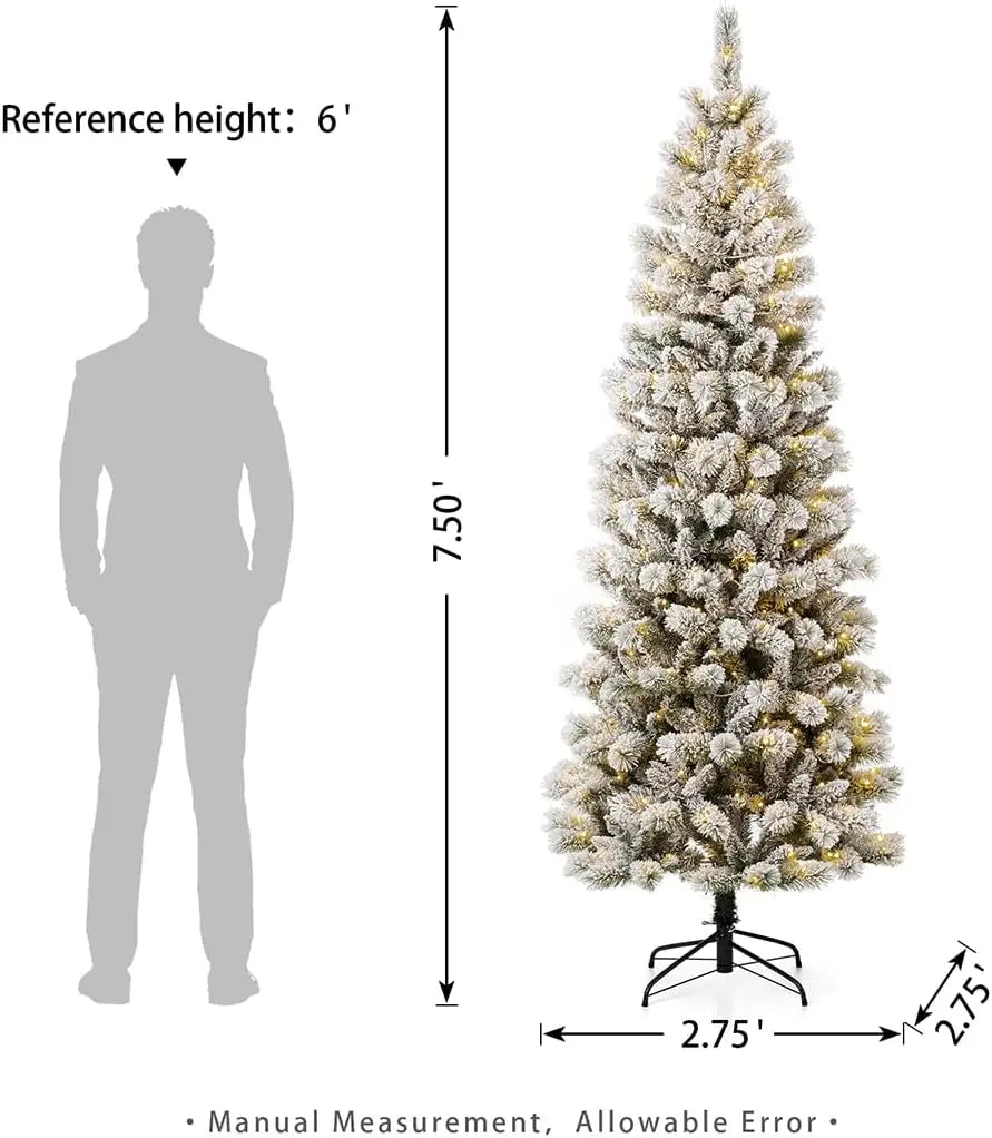 Pre-Lit Flocked Christmas Tree With 300 LED Lights And Remote