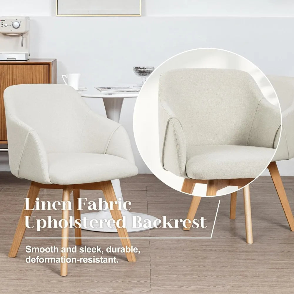 Swivel Dining Chairs with Arm, Set of 2, Modern Linen Fabric Upholstered Kitchen Dining Room Chairs, Swivel Accent Desk Chairs