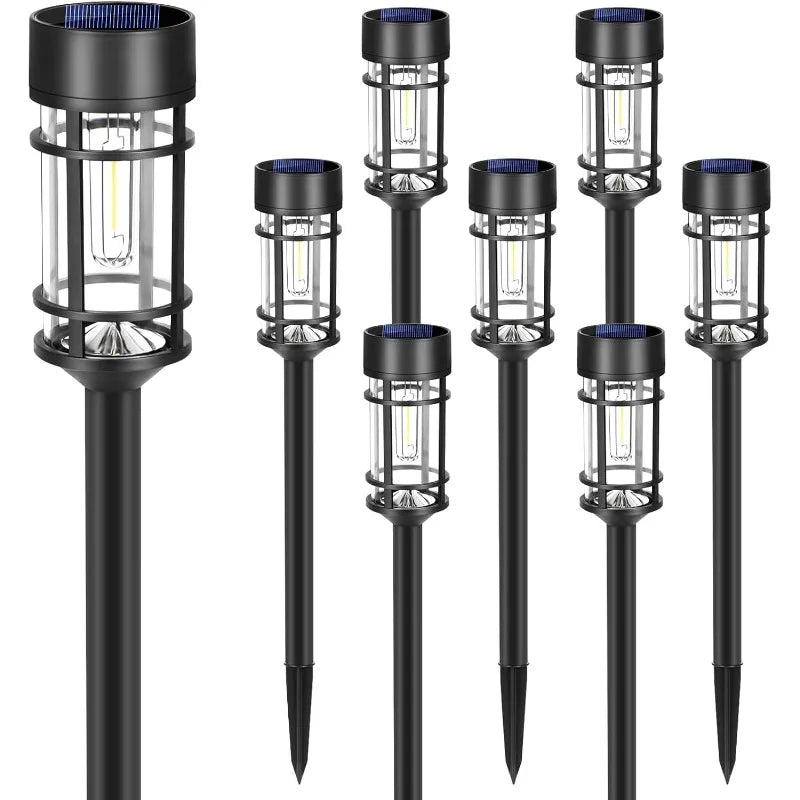 Solar Pathway Lights, 8 Pack LED Solar Lights Outdoor Waterproof, Glass Metal Garden Lighting For Yard Path Landscape Lawn Walkw