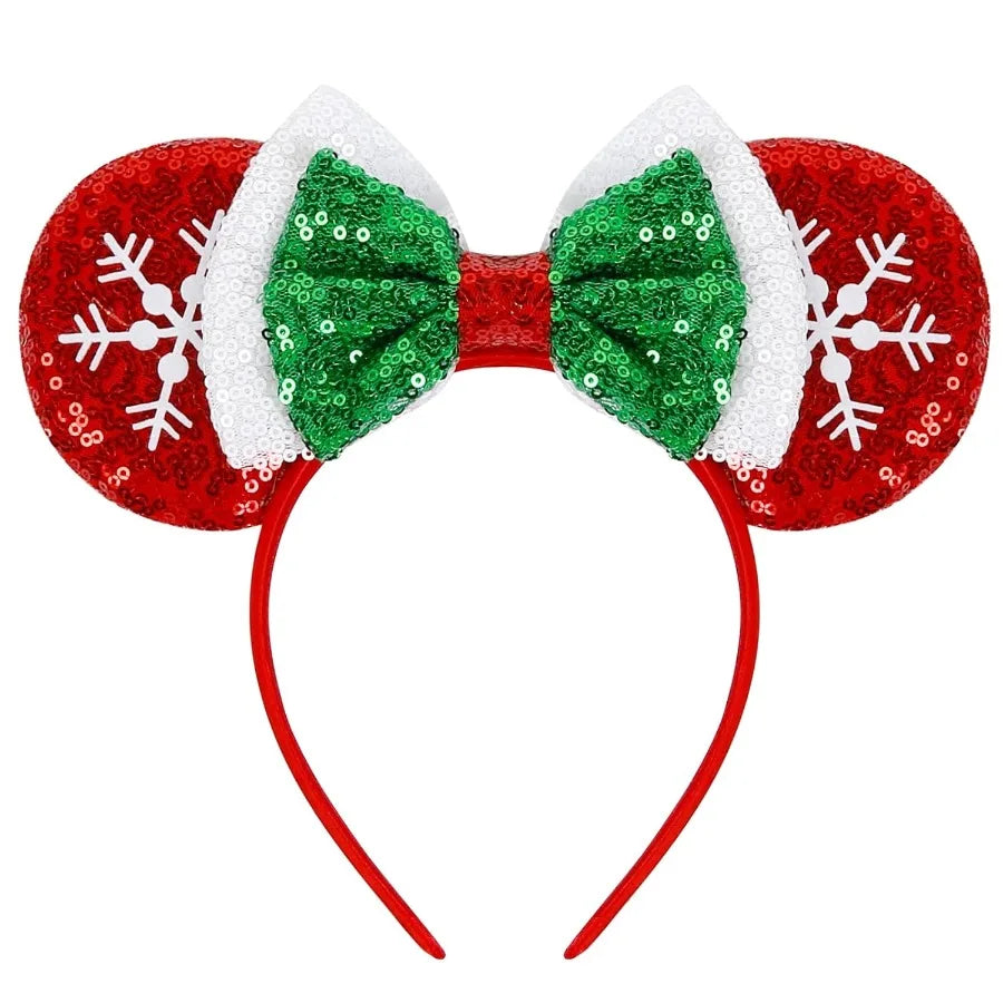 Christmas Mouse Ears Headband With Snowflake Bow Cosplay For Women