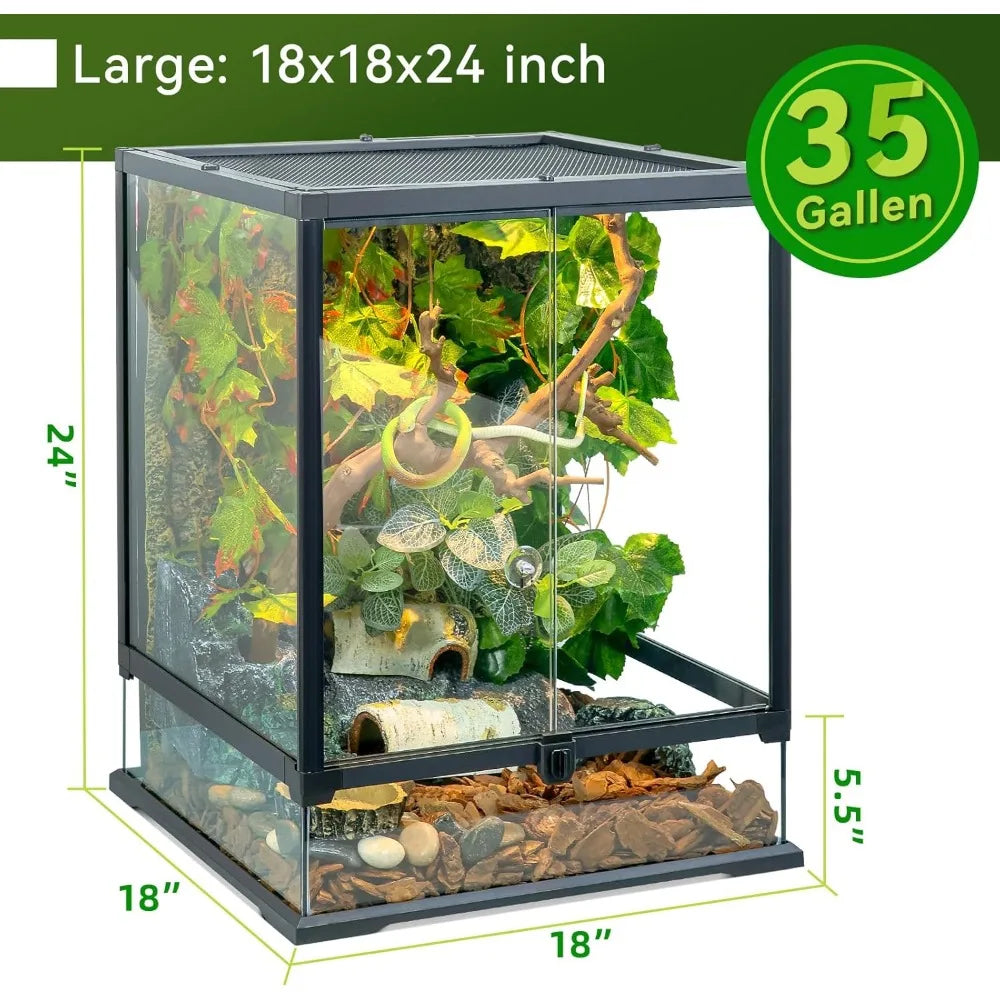 Leopard Gecko Reptile Terrarium Front Opening CrystalGlass Enclosure Watertight Base