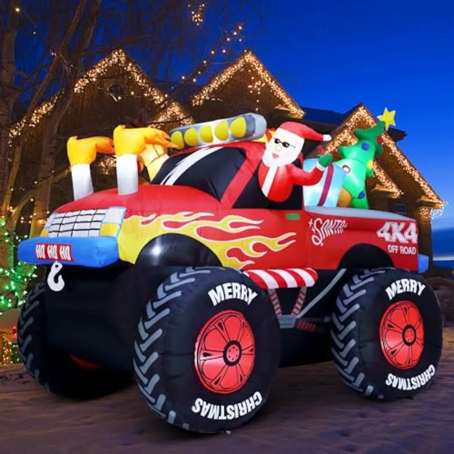 Santa Monster Truck Christmas Inflatable Outdoor Decoration