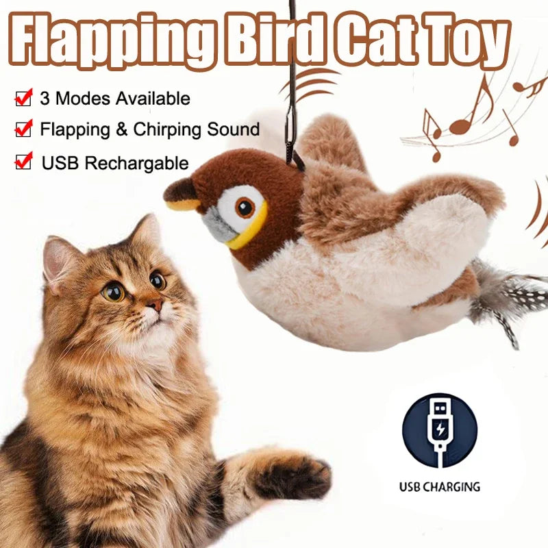 RechargeablePremium Hyperrealistic Flapping Bird Cat Toy With Catnip PlushPlus Toys