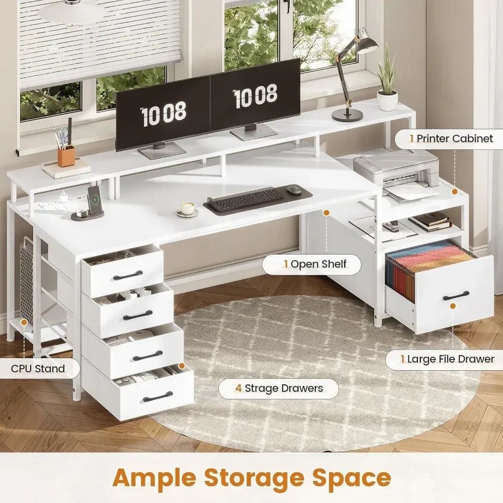 High Concerned Power Outlet Desk With File Drawer Shelves