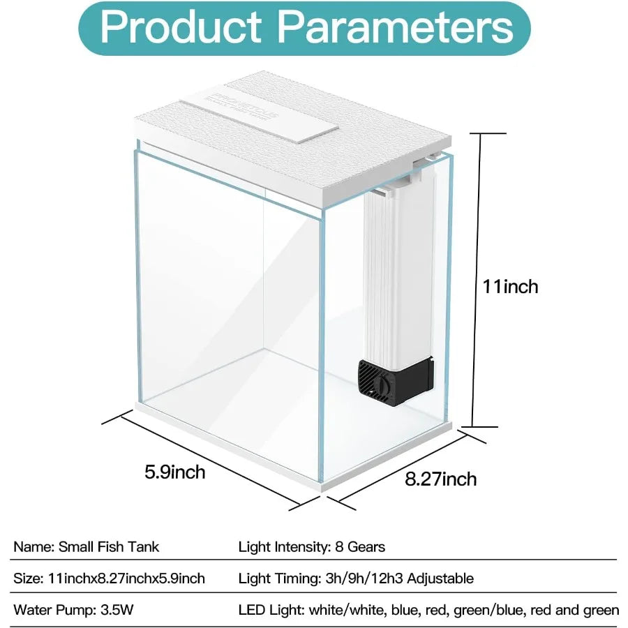 Hign-concerned UltraPremiumAllinOne Glass Betta Tank SelfCleaning System WithBuiltinHeater LEDLighting Kit