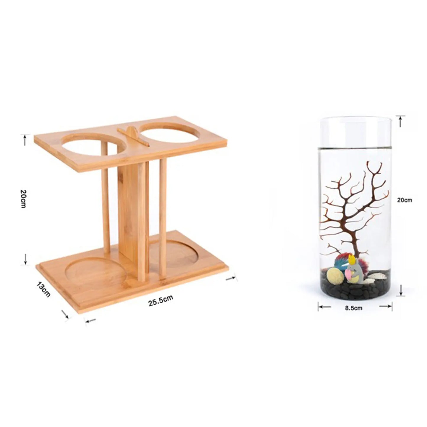 Glass Betta Fish Tank Bamboo Base Mini Aquarium Fish Tank For Desktop
