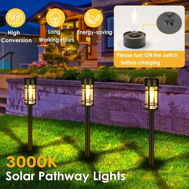 Solar Pathway Lights, 8 Pack LED Solar Lights Outdoor Waterproof, Glass Metal Garden Lighting For Yard Path Landscape Lawn Walkw
