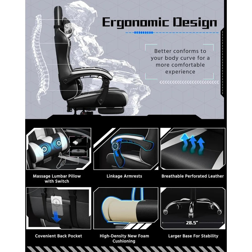 Ergonomics Gaming Chair With Swivel Headrest And Massage