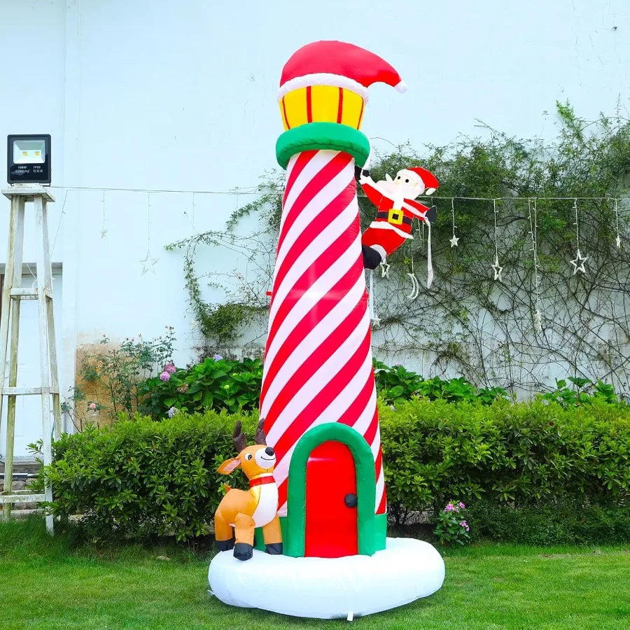 Hign-concerned Christmas Lighthouse Inflatable With Santa And Reindeer