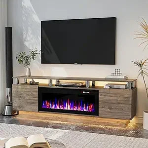 Fireplace TV Stand with 36" Fireplace, 70 Inch Black Fire Place TV Stands for Living Room, Modern Electric Fireplace TV Stand wi