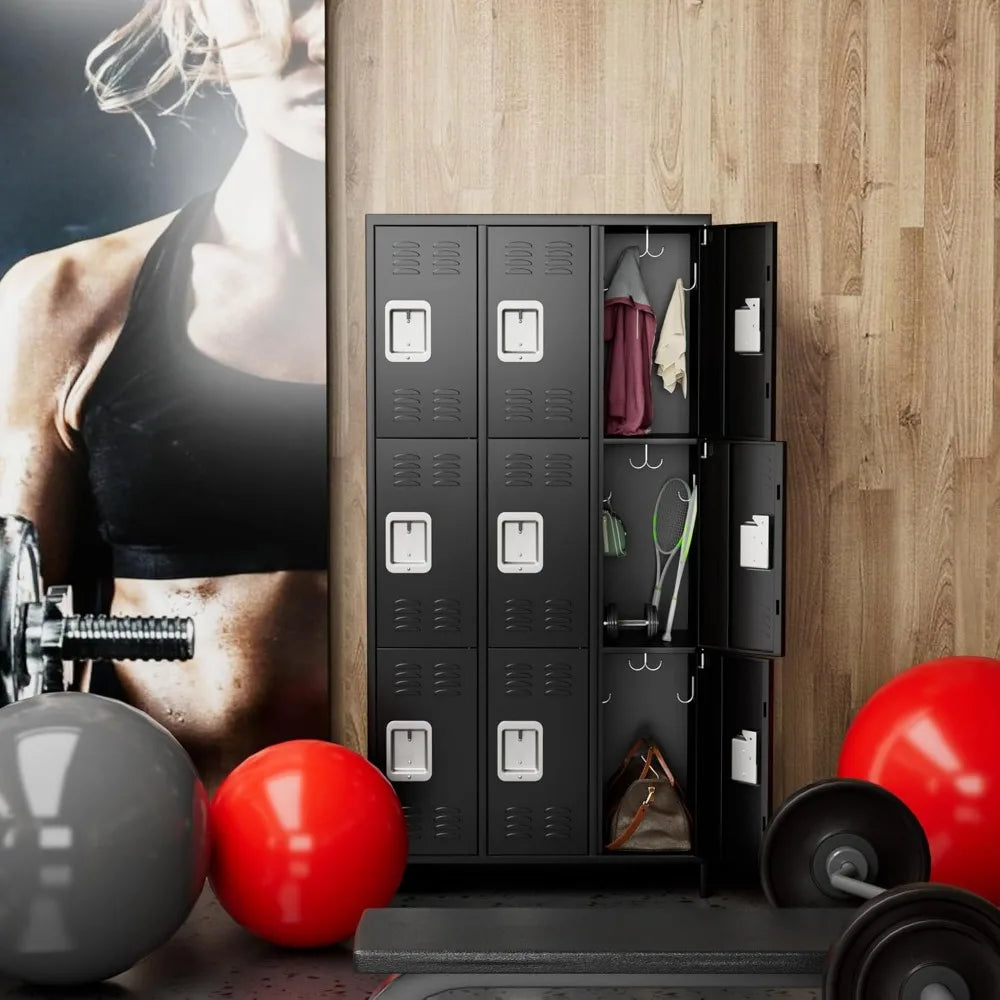 Locker Organizer with 9 Doors, Metal Lockers for Employees, Storage Steel Organizer for School, Metal Storage Cabinet for Gym, O
