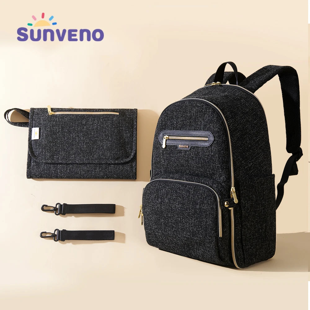 Sunveno Diaper Bag Backpack with Portable Changing Pad for Moms and Dads