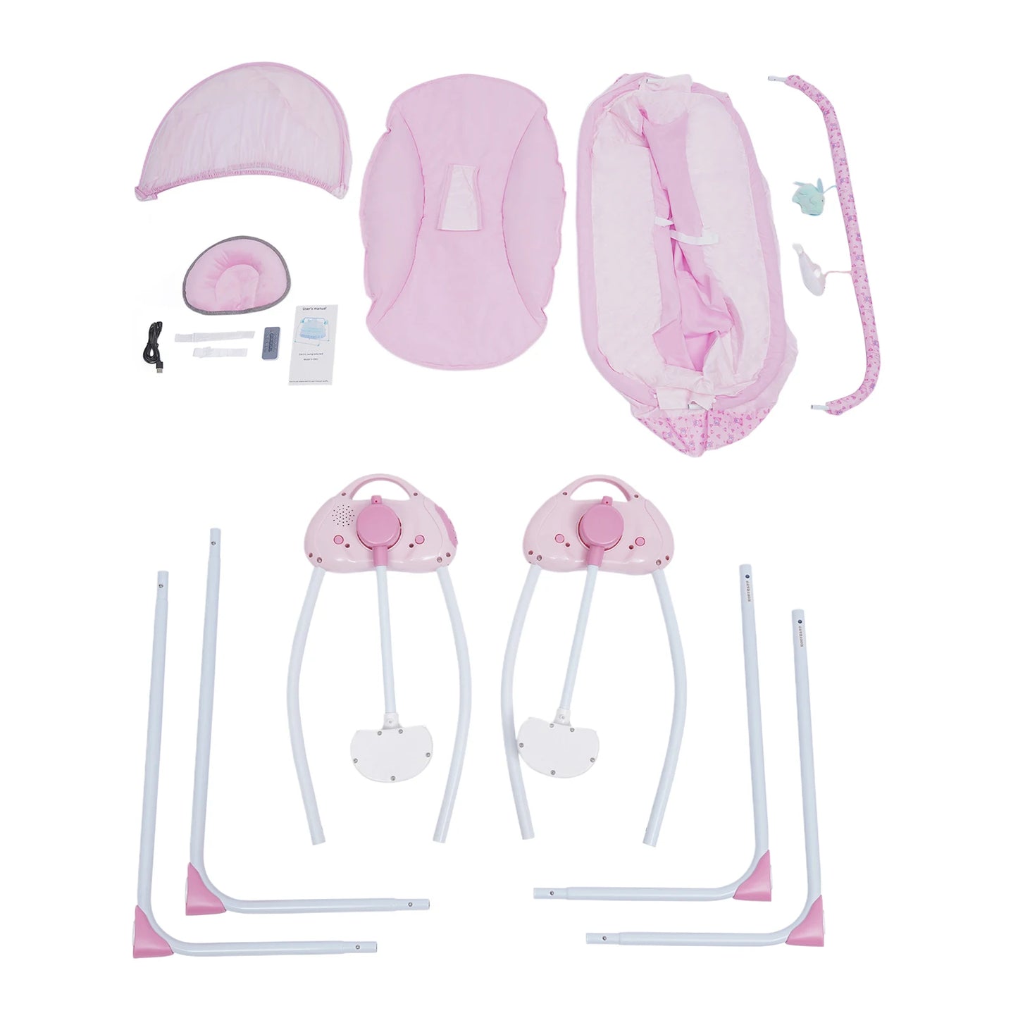 Electric Baby Swing Big Space Folding Baby Cradle 5 Gears Mosquito Net Baby Bassinet Remote Control And Timing Function Pink