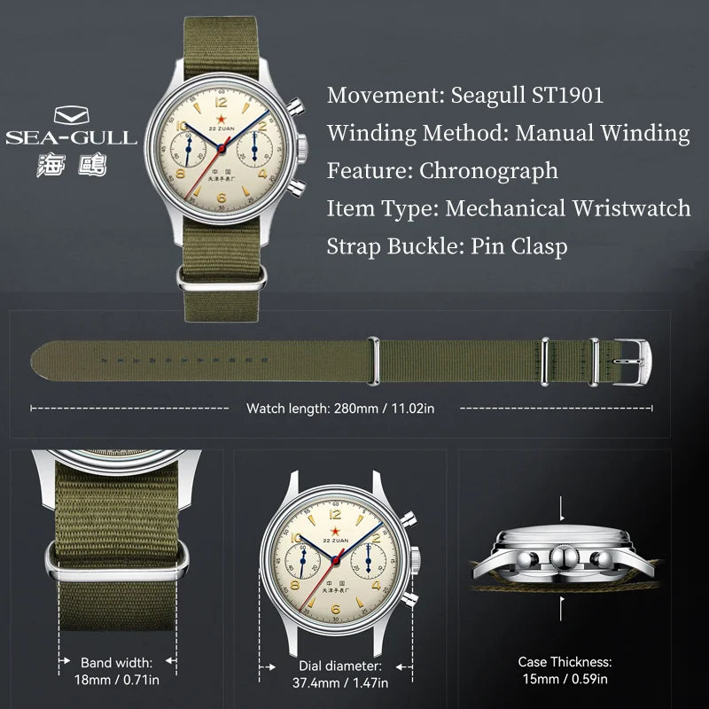 Sea Gull Chronograph Manual Winding Mechanical Watch