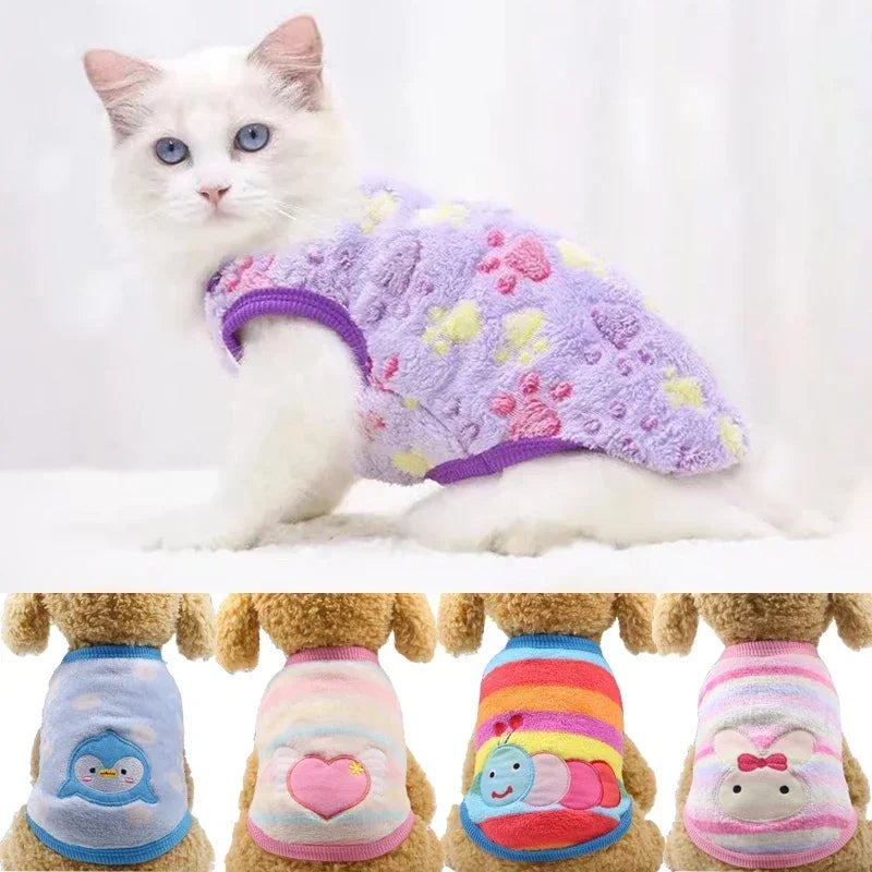 WANGMEOW PremiumGrade CartoonIllustratedVersion FleecePetWear For Cats And Small Dogs
