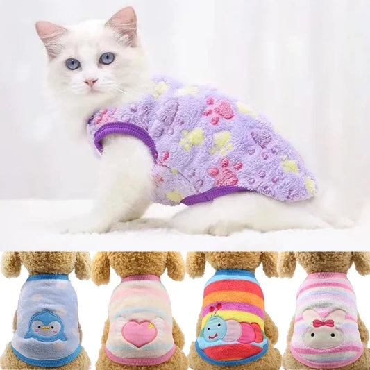 WANGMEOW PremiumGrade CartoonIllustratedVersion FleecePetWear For Cats And Small Dogs
