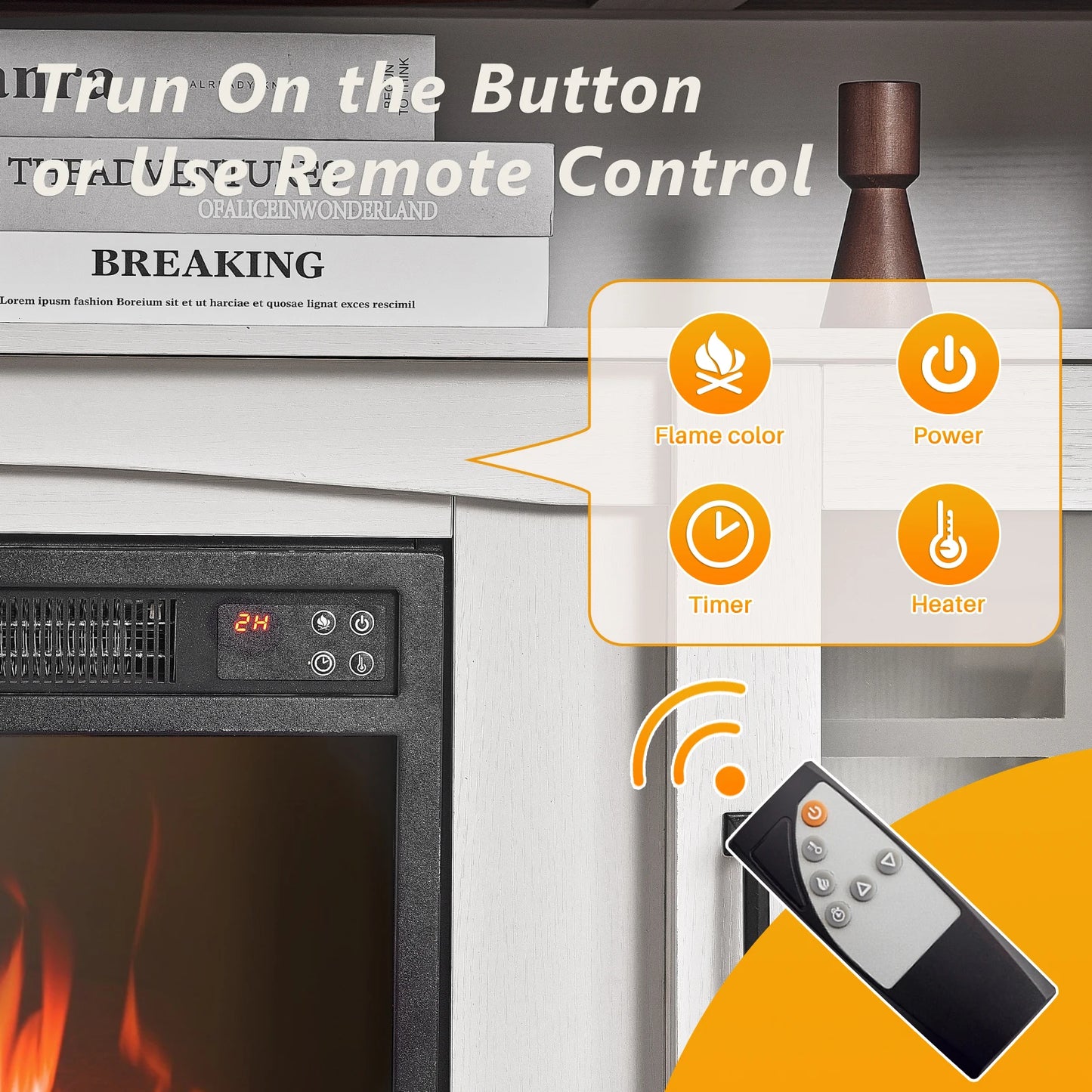 Fireplace TV Stand for 65" TV Media Entertainment Center Console Table w/ 18'' Electric Fireplace Remote Control Storage Shelves